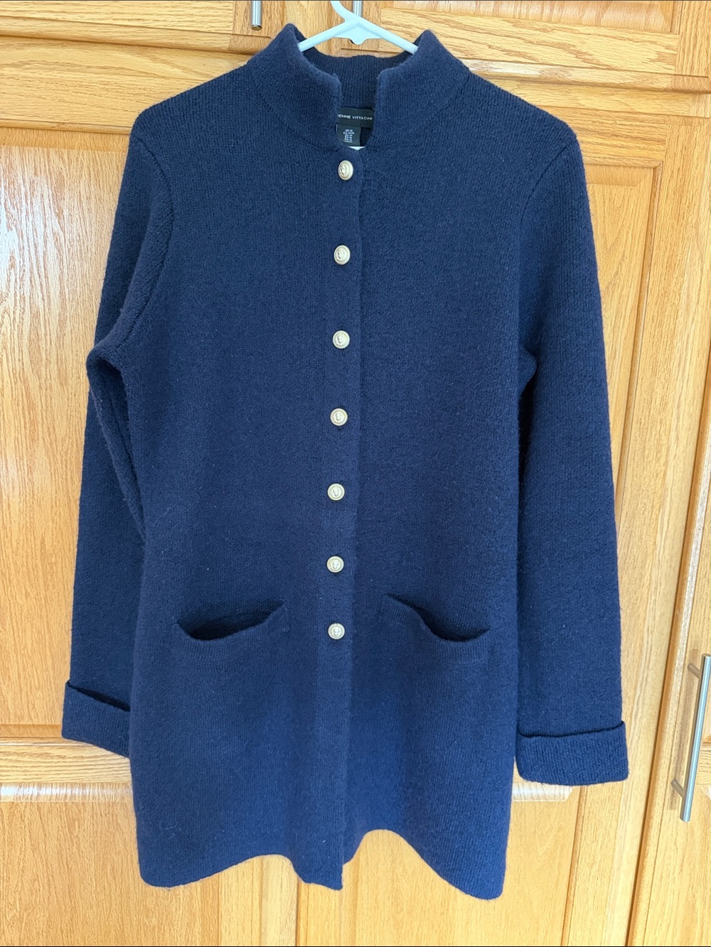 Adrienne Vittadini Navy Button-Front Knit Sweater Coat